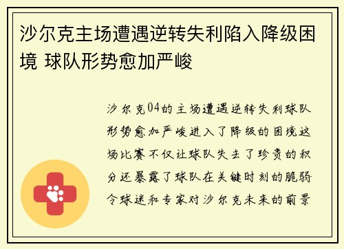 沙尔克主场遭遇逆转失利陷入降级困境 球队形势愈加严峻